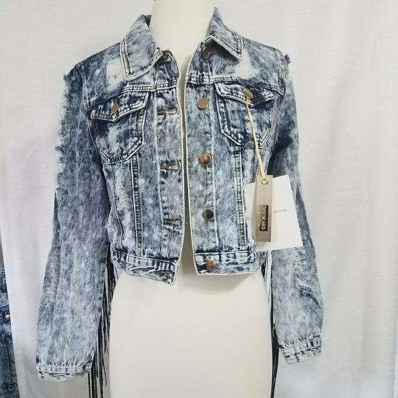 Denim Embroidered Fringe Jacket - Picture 2 of 3